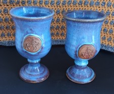 Pottery Goblets x 2 Blue