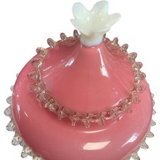 Pink Glass Compote with Lid Ruffled Rim Vintage Style Decorative 2191
