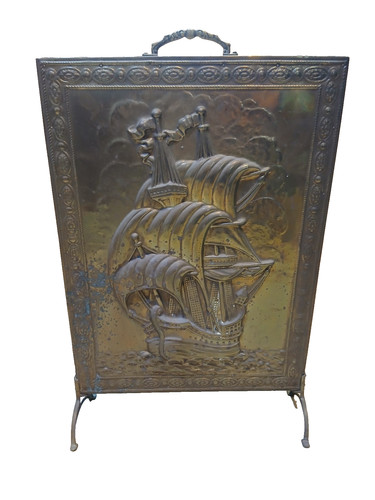 Vintage brass fire screen - fire,