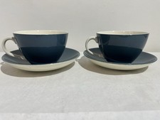 Poole Pottery Blue Moon Cup and Saucer Set X2 Tea Coffee Twin Tone White Handle