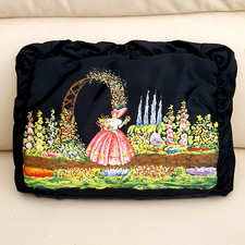 Vintage black Hand painted Tea Cosy Crinoline Lady Flowers