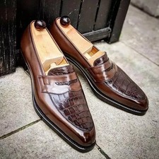 Handmade Mens Shoes Brown Slip