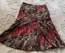 Penny Plain Vintage Skirt Size 16s Soft Red/brown Zip Godet Midi Cotton
