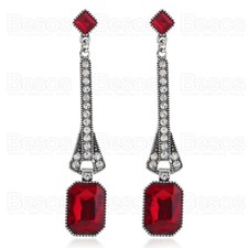 RED CRYSTAL 3"long EARRINGS