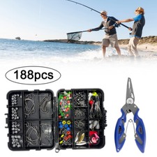 188 X Sea Fishing Accessories Kit Set Jig-Hooks Swivels Clamp Tackle Box