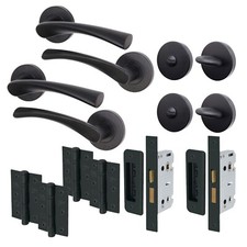 Black bathroom door handle set - black,