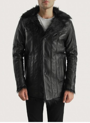 Mens black real leather coat - black,