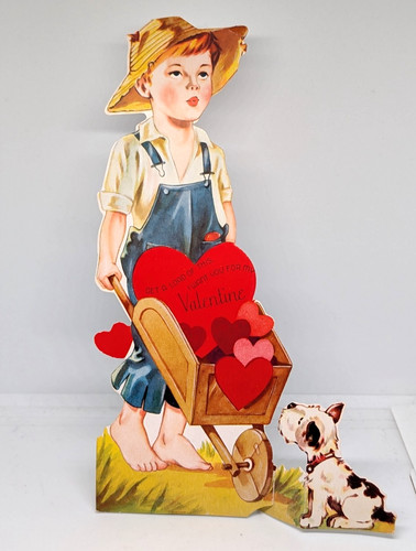 Vtg boy wheelbarrow hearts - boy,