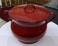 Vintage AGA Coalbrookdale Red Cast Iron Casserole Two Handle Soup Bean Pot