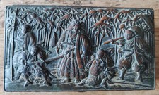 Antique Metal Japanese Trinket Box with Wooden Lining and Samurai Figures Motif