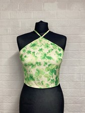 Green floral halter neck crop