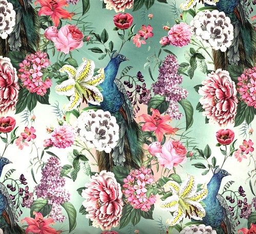 Peacock velvet fabric - , bird