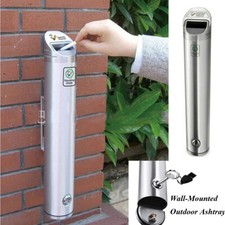 Outdoor Cylinder Ashtray Wall Mounted Stainless Steel Cigarette Ash Bin Lockable