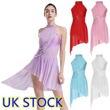 UK Women's Lyrical Dance Costume Flower High Low Modern Contemporary Dance Dress