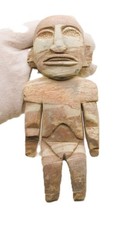 ANCIENT MAYAN AZTEC STONE STATUETTE MALE WORSHIPPER ALIEN-LIKE FORM - 15CM