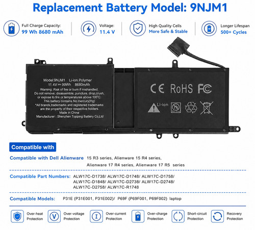 9njm1 battery for dell - for,