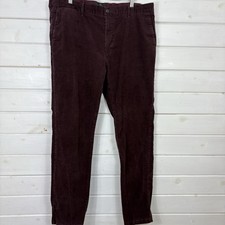 M&S Trousers Mens Size 40 Burgundy Corduroy Cord Straight Leg Casual Country