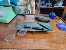 Modernist Pattinated Bronze Desks etc, including Pen Tray, Blotter & Paper Knife