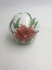 Ceramic Medium Sized Decorative Ball Shaped Orb Hand Coloured Red Flowers Green
