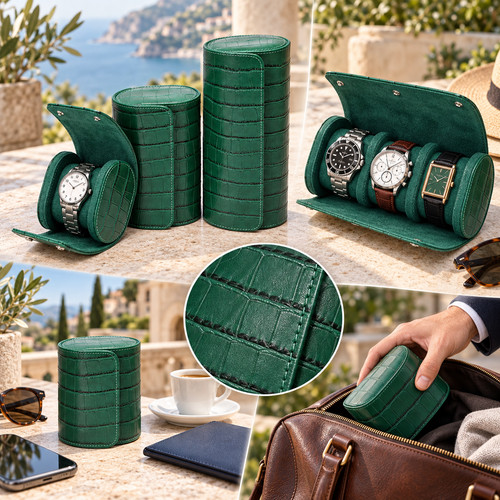 Crocodile leather green watch - crocodile,