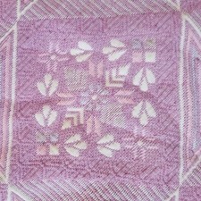 Pink Cotton Blend Throw Blanket Scallopped Double Geometric Aztec Vtg 90 x 80.5"