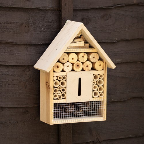 Beige wood insect hotel garden - wood,