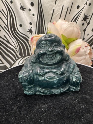 Moss agate laughing buddha - moss,
