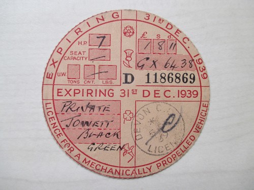 Tax disc wartime vintage - wartime,
