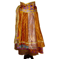 Fabulous Satin 100% Silk 2 Layer Wrap Paisley Skirt Sarong Hippie Festival Boho