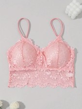 Women's Elegant Pink Lace Bra with Removable Pads
