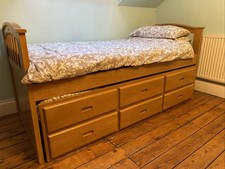 Single Wooden Bed, Trundle Under Bed, Joseph Mattresses 6 Drawers Pillows Duvets