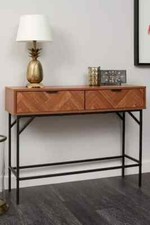 Lloyd Pascal Dark Chevron 2 Drawer Console Table - Brown | Hallway Storage Unit