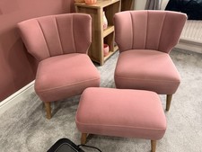 M&S Pink Velvet Accent Chairs With 1 Footstool. (these are only slightly used).