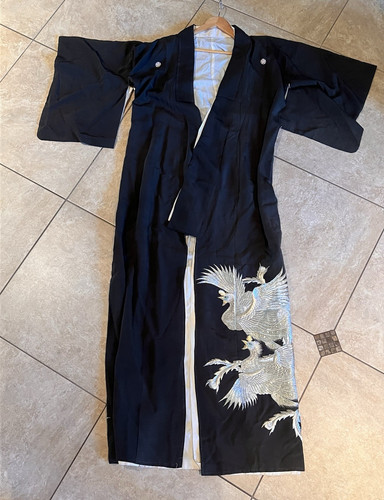 Vintage japanese black kimono - black,