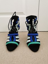 Zara Blue Green High Heel Lace Up Straps Sandals Size EU  39 / UK 6