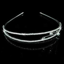 Tiara Diadem Headband Bridal Jewellery Hair Rhinestone Wedding Communion 2Reihen
