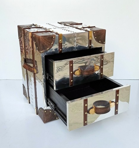 Aluminium bedside trunk chest - aluminium,