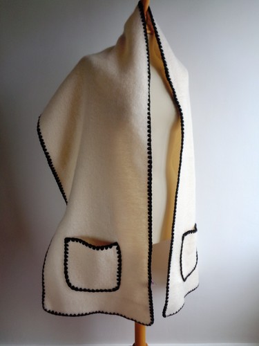 Cream black scarf wrap - scarf,