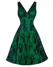 Voodoo Vixen Rockabilly Swing Dress Sz M UK 10-12 Green Jacquard 50s/60s Theme