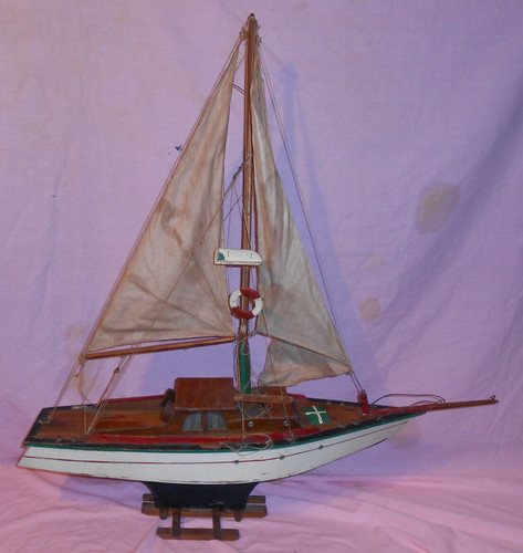 Vtg pond wood model - pond, boat