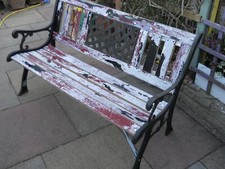 2 Seater Shabby Chic Garden Furniture Upcycled Bench with Cast Iron Ends