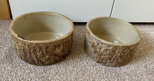 2 x Vintage Hillstonia Studio Pottery Stoneware Bark Planter Plant Pot Cover Set