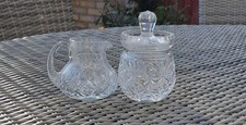 Cut Glass Milk Jug and Sugar Pot with Lid Never Used Very Good Condition