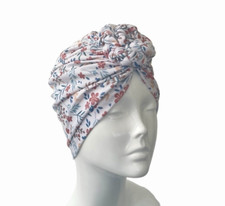 Vintage White Floral UPF 50 Swim Turban Hat Cap Cover Summer Hair Loss Headwear