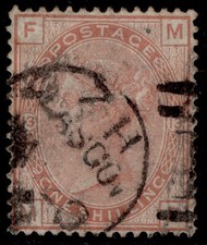 GB QV SG151, 1s orange-brown plate 13 WMK SPRAY, USED. Cat £550. CDS MF