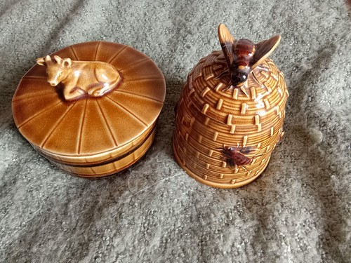Vintage cow butter dish bee - butter,