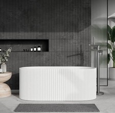 Modern Oval Freestanding Bath Tub Fluted Design 1500mm White Reinforced Acrylic