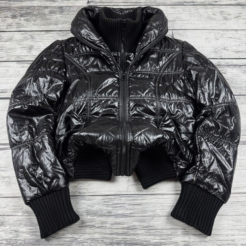 Glossy black puffer jacket - glossy,