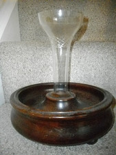 Clear Glass Epergne Trumpet Vase with Wooden Base