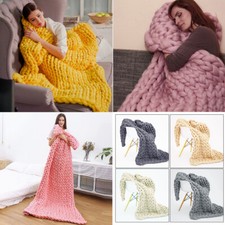 Luxury Chunky Wooly Hand Knitted Cable Knit Blanket Sofa Bed Chair Throw 4 Sizes